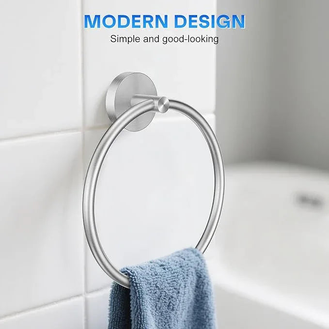 Hand Towel Holder Screw-in Brushed Nickel Towel Ring for Bathroom Wall Stainless Steel Towel Hanger Round Towel Racks for Bathroom Decor and Accessories, 2 Packs - ModernBath