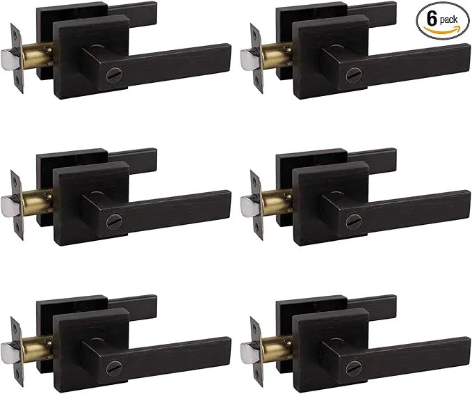 Probrico Oil Rubbed Bronze Privacy Door Levers Heavy Duty Lockset for Interior Bedroom/Bathroom, Flat Square Universal Handing Handlesets/Leversets, 6 Pack - ModernBath