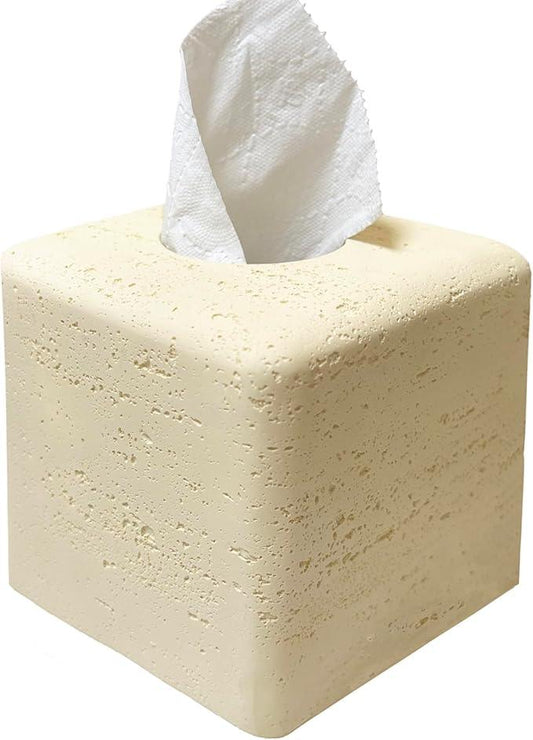 Huitony Marble Tissue Box Cover Square Decorative Stone Klenex Box Holder for Bathroom & Living Room with Handcrafted Texture (Beige Yellow) - ModernBath
