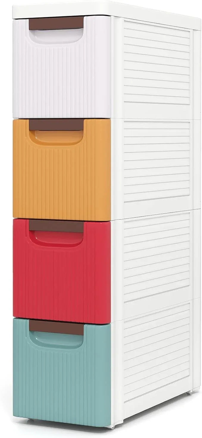 Giantex 4 Drawers Storage Cart, Narrow Plastic Dresser, Rolling Organizer Cart for Office Classroom Bedroom Bathroom Art Craft Supplies, Mobile Slim Utility Cart on Wheels, Multicolor - ModernBath