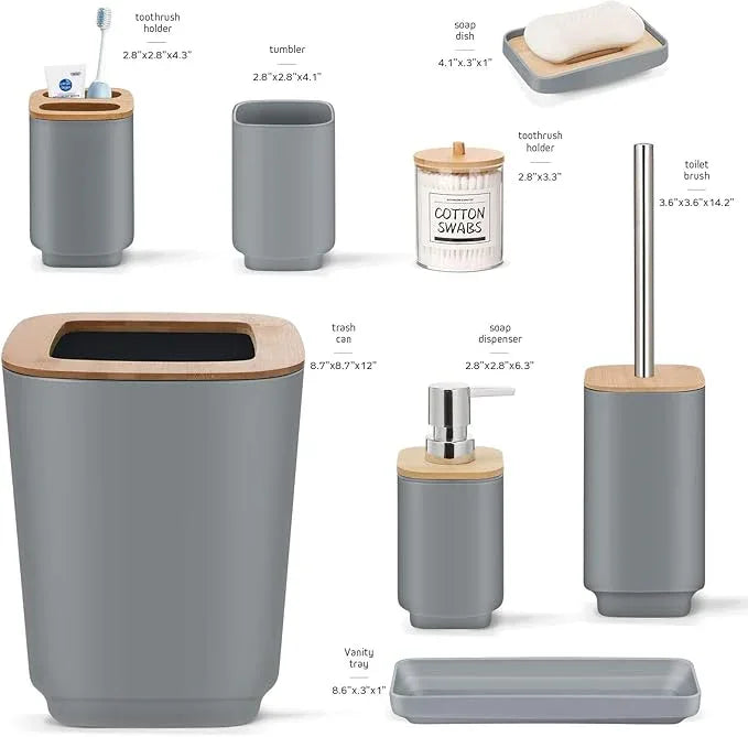 IMAVO Bathroom Accessories Set,Grey Bathroom Set,11 Pieces Bathroom Accessory Set,Trash Can for Bathroom Accessories Décor and Housewarming Gifts - ModernBath