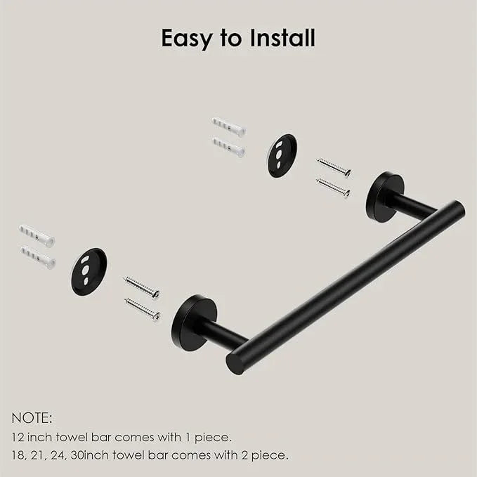 FORIOUS Towel Bar Wall Mounted, Stainless Steel Towel Racks for Bathroom, Includes Wall Mounting Hardware (Matte Black, 14 Inch) - ModernBath
