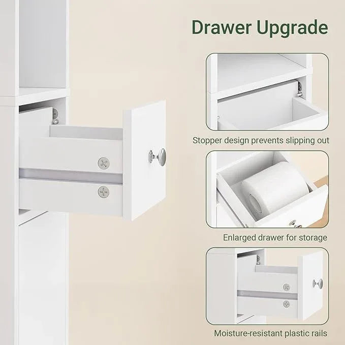 Haotian Narrow Bathroom Storage Cabinet, Tall Slim Cabinet with Adjustable Shelves and Doors, Floor Standing Cupboard for Small Spaces, Bathroom or Laundry Room Organizer, White BZR34-W - ModernBath