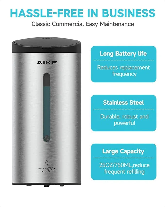 AIKE Automatic Wall Mount Liquid Soap Dispenser, Commercial Stainless Steel with 25oz Large Capacity Save Time Effort and Cost,Model AK1205(Brushed) - ModernBath