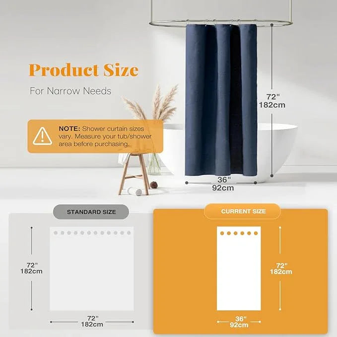BTTN Stall Fabric Shower Curtain - 36x72 Inch Narrow Linen Textured Heavy Duty Shower Curtain Set with 6 Plastic Hooks, Hotel Spa Luxury Half Waterproof Neutral Bath Curtains for Bathroom - Navy Blue - ModernBath
