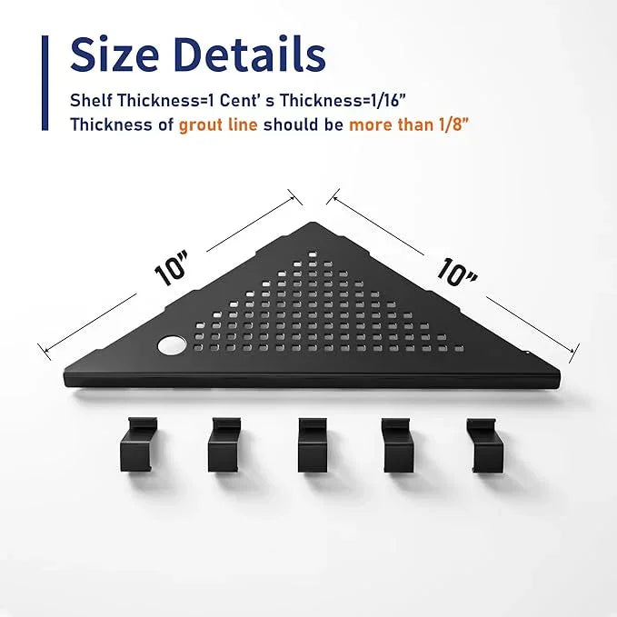 Grout in Shower Shelves with Hooks, 304 Stainless Steel Corner Bathroom Shelf for Tiled Wall (Matte Black, 10'' x 10'') - ModernBath
