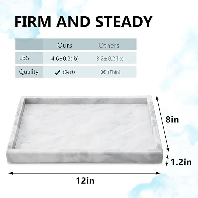 Zilukar Real Natural Marble Tray for Bathroom, Vanity, Kitchen and Desktop, Rectangle Genuine Marble Stone Tray for Jewelry, Cosmetics, Candles, Lotion, Perfume and Home Decor - ModernBath