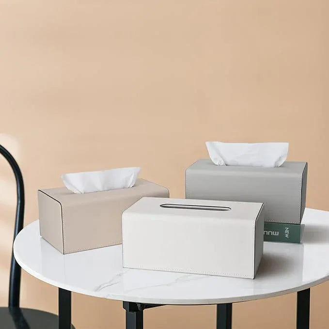 KINGFOM Tissue Box Cover, PU Leather Rectangular Tissue Box Holder with Magnetic Bottom Cover for Facial Tissues/Napkins, Office & Living Room Decor Box (Gray) - ModernBath