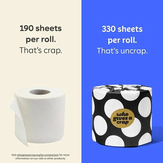 Who Gives A Crap 100% Bamboo Toilet Paper, 16 Rolls, 3 Ply, 330 Sheets, Long, Strong & Soft Toilet Tissue, Sustainable, Biodegradable, Renewable, Tree Free Bathroom Tissue Made with Bamboo Fibers - ModernBath