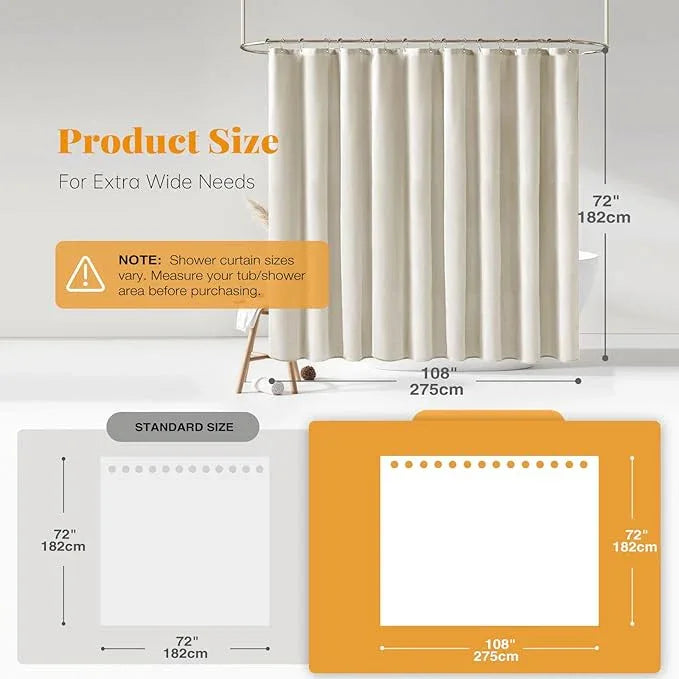 BTTN Extra Wide Shower Curtain - 108x72 Inch Linen Textured Waterproof Fabric Shower Curtain Set with 18 Plastic Hooks, Large Modern Decorative Shower Curtains for Bathroom and Bathtub - Light Cream - ModernBath