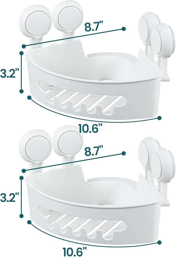 TAILI Suction Corner Shower Caddy, Bathroom Shelf Storage Basket Wall Mounted Organizer for Shampoo, Conditioner, Plastic Rack for Kitchen&Bathroom, Drill-Free Removable (2 Pack) - ModernBath