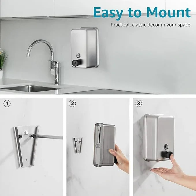 Commercial Wall Mount Soap Dispenser - Stainless Steel Bathroom Hand Soap 38.8oz Liquid - Anti-Leak Pump and Large Capacity Brushed Refillable - ModernBath
