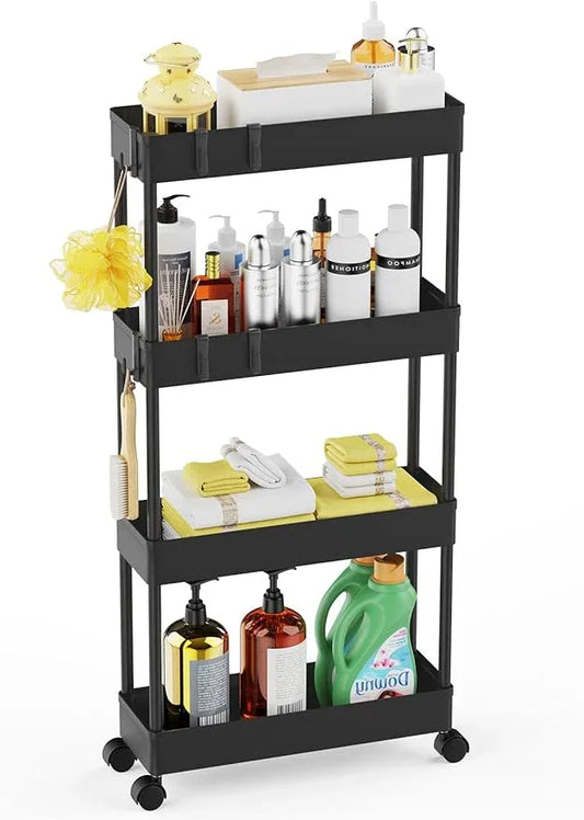 LEHOM 5.1" Slim Storage Cart - 4 Tiers Bathroom Organizer Mobile Shelving Unit Storage Rolling Utility Cart Slide Out Organizer for Kitchen Bathroom Laundry Narrow Places - ModernBath