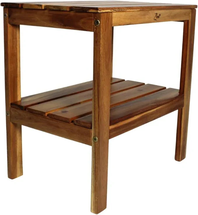 Zen 18" Acacia, Wooden Shower Bench with Shelf, Shower Stool, Footrest, and Seat for Bathroom or Spa - ModernBath