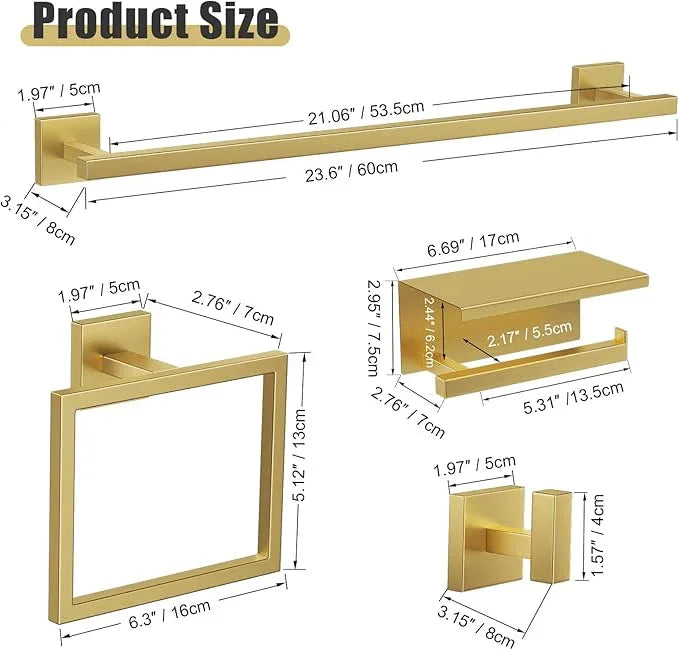 YACVCL 5-Pieces Brushed Gold Bathroom Hardware Accessories Set Stainless Steel Bathroom Towel Bar Set Towel Holder Set for Bathroom,Upgraded Toilet Paper Holder with Shelf,Wall Mounted 23.6" - ModernBath