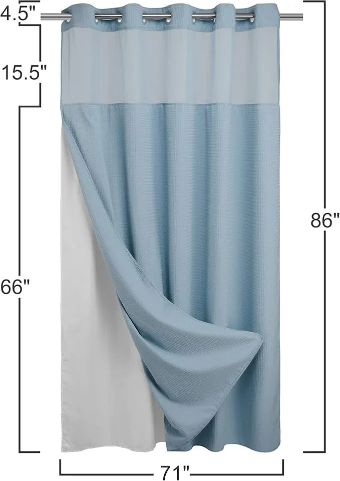 River Dream Heavyweight No Hooks Required Dotted Waffle Weave Shower Curtain with Snap in Liner -Extra Long 71W x 86H,Hotel Grade,Spa Like Bath Curtain,Blue - ModernBath