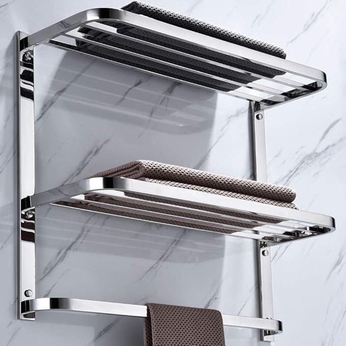 30 Inch Bathroom Towel Rack Towel Bar, 2-Tier Towel Rack Floating Shelf for House Lavatory and Hotel, Mounting Hardware Included,Polished Chrome - ModernBath