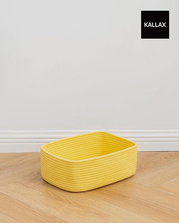 Small Woven Basket, 13.5 x 9.5 x 5 Inches, Storage Basket for Organizing, Cute Small Rope Shelf Closet Cube Storage Bins Baskets for Shelves, Dog Toy Gift Baskets Empty, 3 Pack Yellow - ModernBath