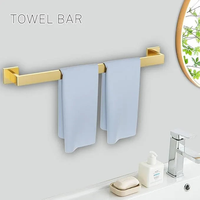 Brushed Gold Towel Bar Set Towel Holder Set,10-Piece Gold Bathroom Hardware Accessories Set,Stainless Steel Towel Rack Set for Bathroom Wall-Mounted,23.6-Inch - ModernBath