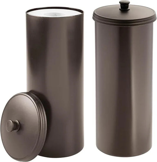 iDesign Freestanding Bathroom Toilet Paper Storage Holder with Lid for 3 Extra Rolls, 2-Pack, Bronze - ModernBath