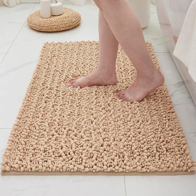 ILANGO Bathroom Rugs Beige 36x24,Extra Soft Absorbent Chenille Bath Rugs,Thick Non-Slip Shaggy Bath Mat,Machine Washable Quick Dry Bath Mats for Bathroom Floor, Tub, Shower Accessories - ModernBath