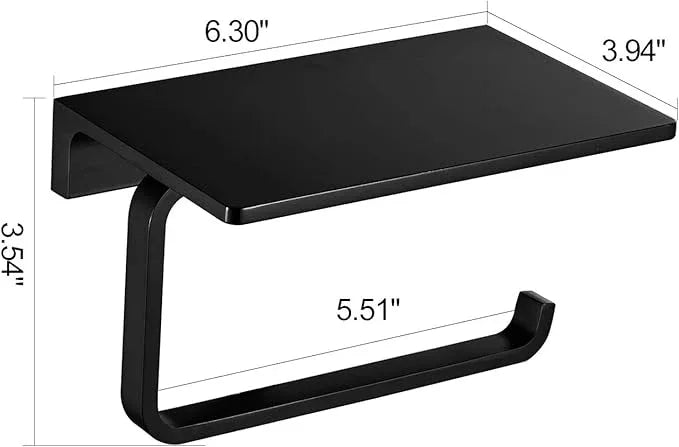Toilet Roll Paper Holder Bathroom Solid Brass and Superior Hotel Style Wall Mount Tissue Roll Holder with Phone Shelf Matte Black Finished - ModernBath