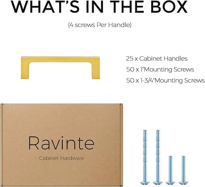 Ravinte 25 Pack Solid 3-1/2 Inch Kitchen Square Cabinet Handles Brushed Brass Cabinet Pulls Drawer Pulls Kitchen Cupboard Hardware Handles - ModernBath