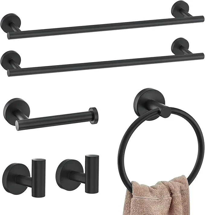 DUMDER 6-Piece Bathroom Hardware Set Matte Black Towel Bar Set,Towel Holder Set for Bathroom, Stainless Steel Wall-Mounted Bath Hardware Accessories Set, 23.6 Inch - ModernBath