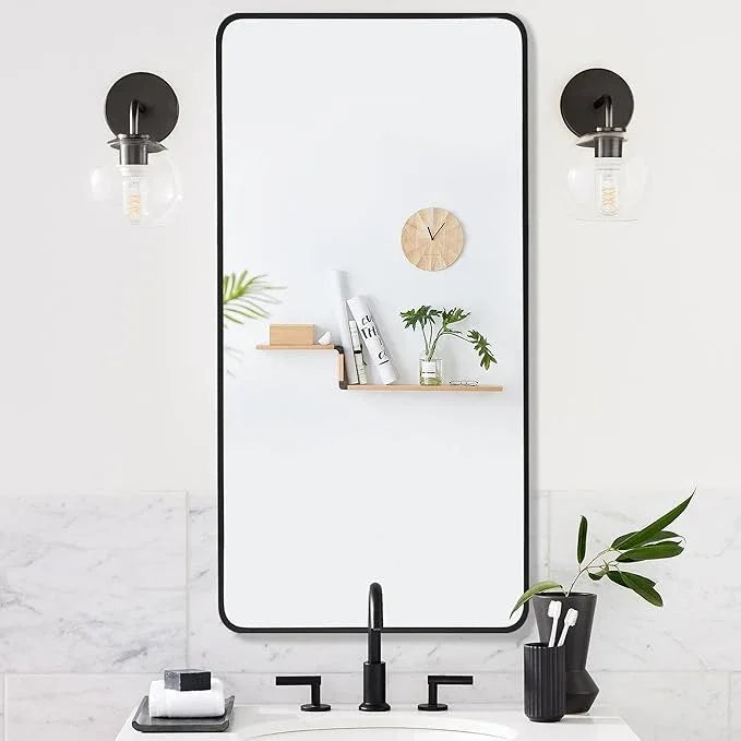 Bonverre 20x40 Inch Rectangle Bathroom Mirror with Black Metal Frame, Rounded Corner Rectangular Vanity Mirror for Wall, Modern Large for Bedroom, Living Room, Horizontal or Vertical - ModernBath
