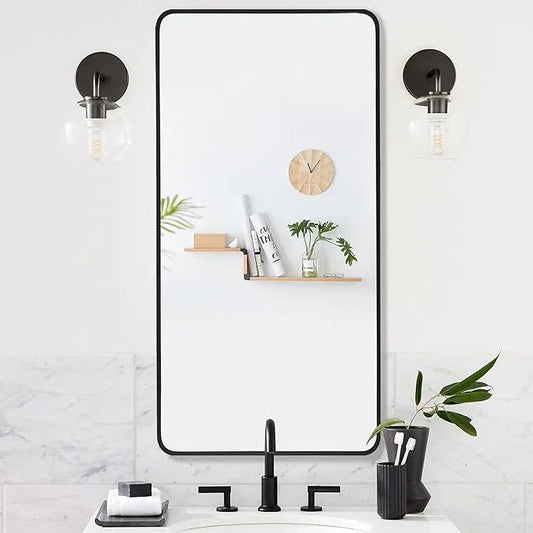 Bonverre 20x40 Inch Rectangle Bathroom Mirror with Black Metal Frame, Rounded Corner Rectangular Vanity Mirror for Wall, Modern Large for Bedroom, Living Room, Horizontal or Vertical - ModernBath