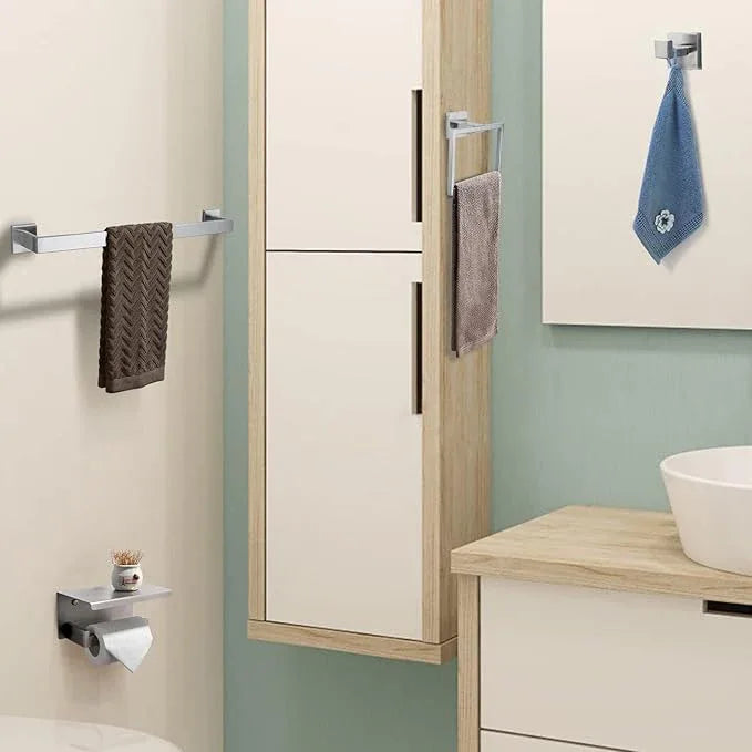 Brushed 4-Piece Bathroom Hardware Set Premium Stainless Steel Bath Towel Bar Sets Wall Mounted Bathroom Toilet Paper Holder with Shelf Set, 23.6 Inch - ModernBath