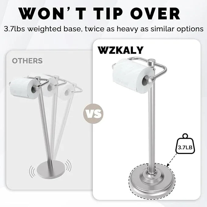 Toilet Paper Holder Stand, Brushed Nickel Toilet Paper Holder Free Standing, Post Pivoting Design & Stable Weighted Base SUS304 Stainless Steel for Bathroom(Mega Roll) - ModernBath