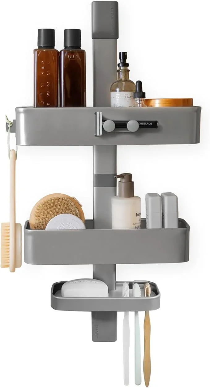 ShowerSMART Rust Resistant Hygienic Shower Caddy – Hanging Bathroom Organizer with Adjustable Shelves, Easy Clean Trays & Magnetic Hooks for DIY Remodels & Shower Niches - Graphite - ModernBath
