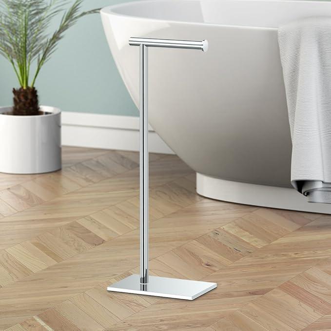 Gatco 1431C Modern Rectangle Base Freestanding Toilet Paper Holder, 21.25" Chrome with Weighted Base - ModernBath