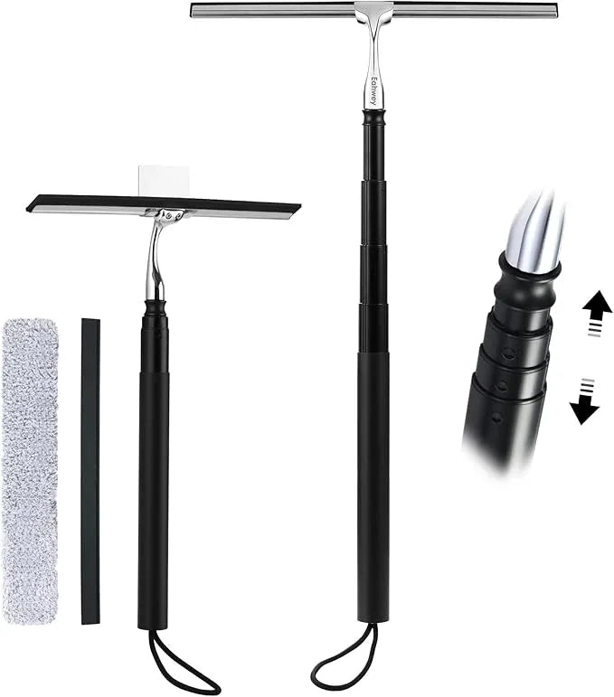 Eahwey 12-51’’ Telescopic Window Squeegee for High Windows, 2-in-1 Window Cleaning Kit with Extra Silicone Blade & Hook, Professional Squeegee for Shower Glass Doors, Car Windshield & Outdoor Use - ModernBath