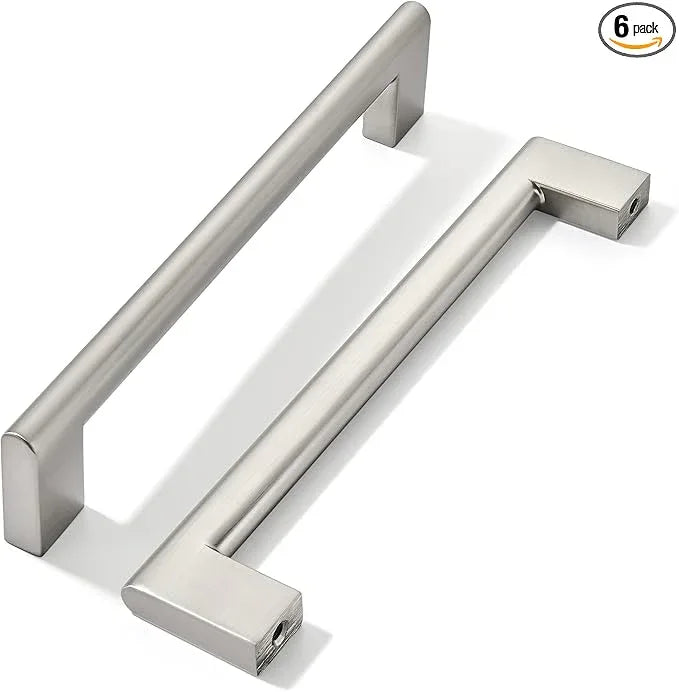 khtumeware 5 Inch Hole Center 6 Pack,Brushed Nickel Cabinet Pulls Heavy Duty Solid Satin Nickel Kitchen Drawer Handle Antique Cabinet Hardware for Bathroom, Drawer, Cabinet - ModernBath
