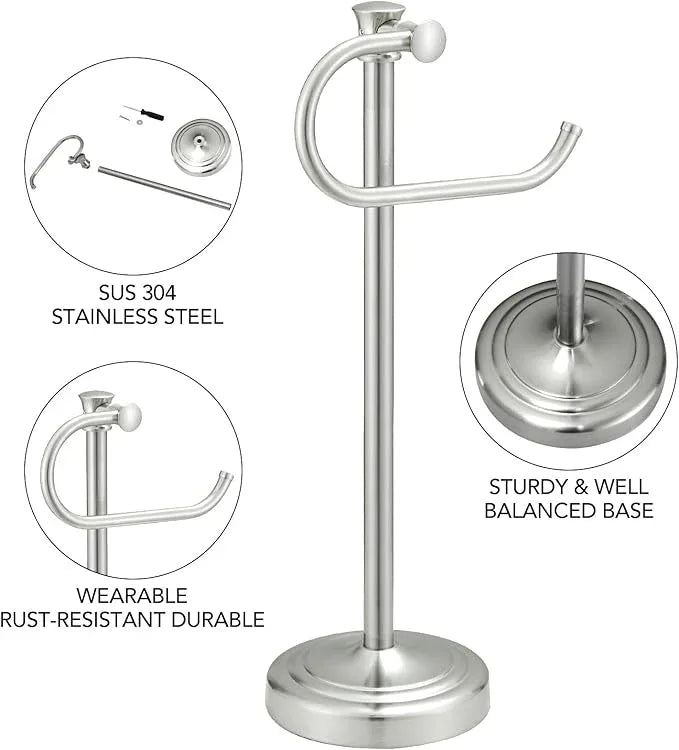BESy 17 Inch Brushed Nickel Stand Towel Bar Hanger Hand Towel Bar Bathroom Vanity Countertop Towel Holder Free Standing Stainless Steel Towel Ring Hardware Accessories Towel Rack - ModernBath