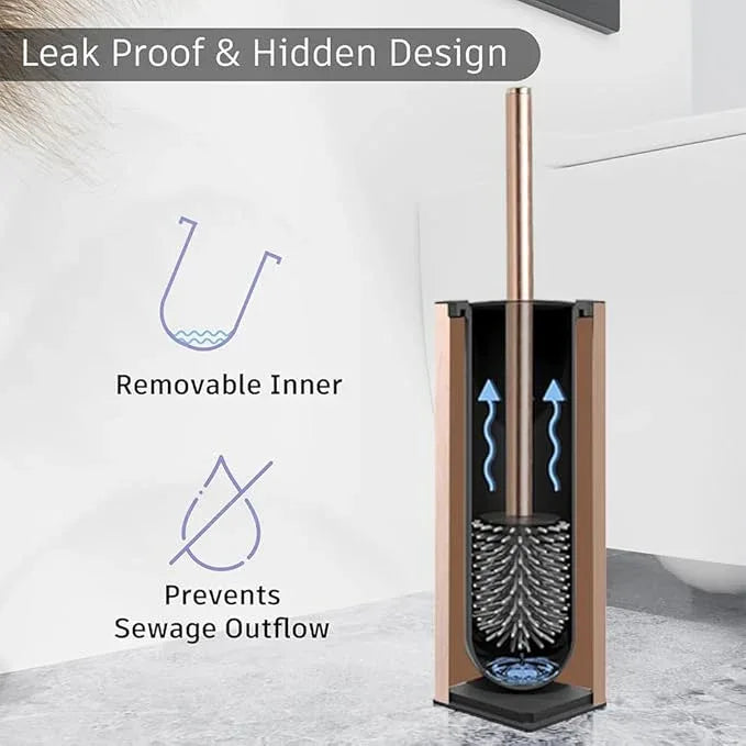 BGL Standing Toilet Brush and Holder Rose Gold Aluminium Toilet Bowl Cleaner Brush and Holder for Bathroom Storage and Organization, Square Design Sturdy and Space Saving - ModernBath
