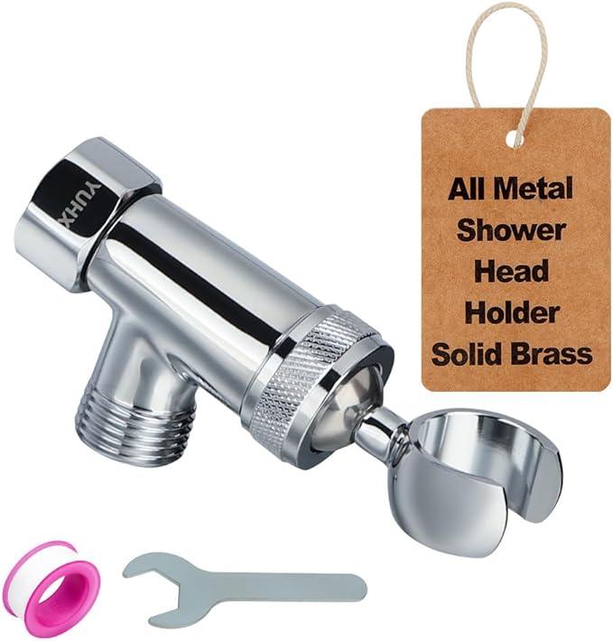 Shower Head Holder All Metal, Brass Adjustable Shower arm Bracket for Handheld, Hand held Showerhead Holder (B-Style Shower Arm Mount Premium Chrome - ModernBath
