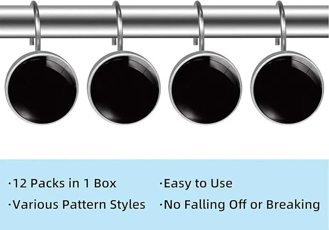 Black Shower Curtain Hooks Set of 12 Rustproof Metal Decorative Shower Hooks for Curtains Rods Shower Curtain Rings for Bathroom Living Room Bedroom - ModernBath