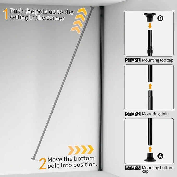 akinbas Shower Caddy Tension Pole with 4 L-Lazy Susan Organizer 360 Rotating 35-128 Inch No Drilling Floor Standing Shelves Adjustable Shower Rack for Bathroom Corner (Black) - ModernBath