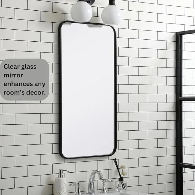 ARS Concepts Aura, Soft Corner Metal Rectangular Mirror 18X36 Inch in, Modern, Black - ModernBath