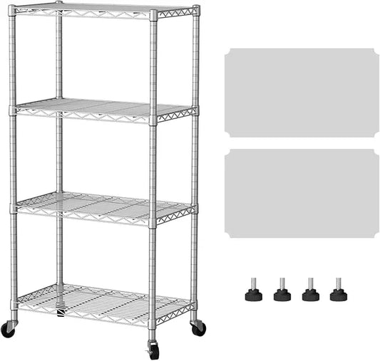 SINGAYE 4 Shelves Storage Shelf Wire Closet Bathroom Organizers Metal Pantry Kitchen Garage Shelving Unit Laundry Room Organization Home Rack Net Basket White with Wheels - ModernBath