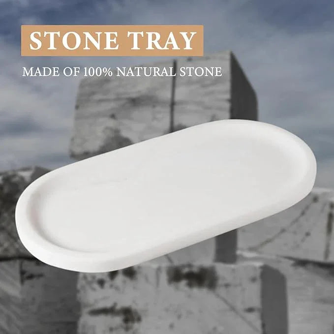 Koville Natural Marble Tray for Bathroom Decor Countertop, Vanity Tray Italy Oval Stone Trays for Candles Perfume, Storage Trays for Cosmetics, Jewelry, Decorative Tray for Dresser Organizer(White) - ModernBath