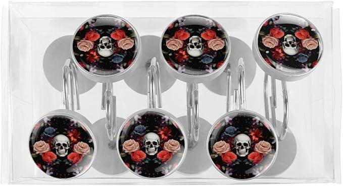 FVQL Shower Curtain Hooks Decorative, Set of 12, Christmas Halloween, Skull Shower Curtain Rings - ModernBath