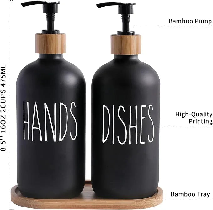 MOMEEMO Black Soap Dispenser Set, Contains Hand and Dish Soap Dispenser, Suitable for Kitchen Decor. (Black) - ModernBath