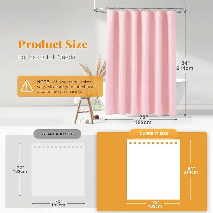 BTTN Extra Long Shower Curtain - 84 Inch Long Linen Textured Heavy Duty Fabric Shower Curtain Set with 12 Plastic Hooks, Hotel Spa Simple Polyester Bath Curtains for Bathroom, 72x 84,Pink - ModernBath