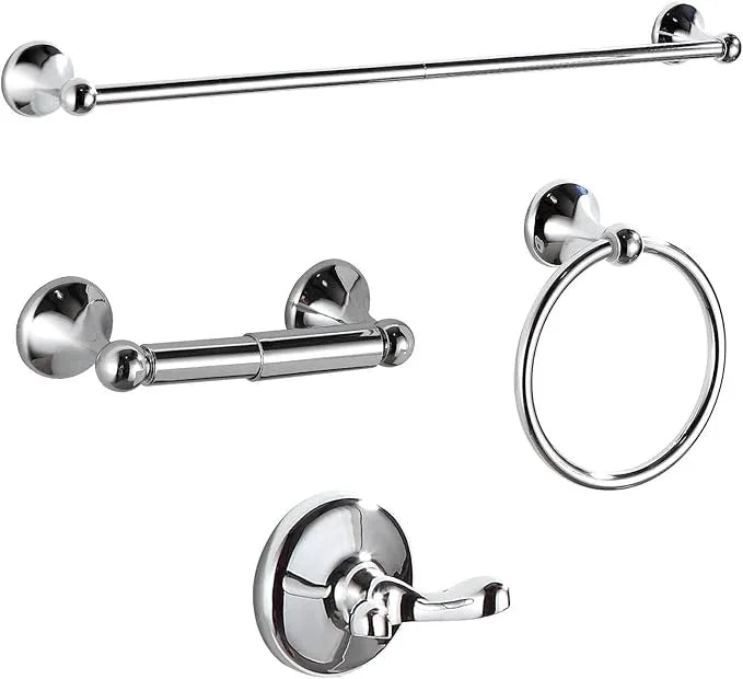 BGL Bathroom Hardware Set, Chrome Adjustable Expandable Towel Bar 4-Piece Bathroom Accessory Set Wall Mounted Robe Hook Toilet Paper Holder Towel Ring Towel Bar - ModernBath