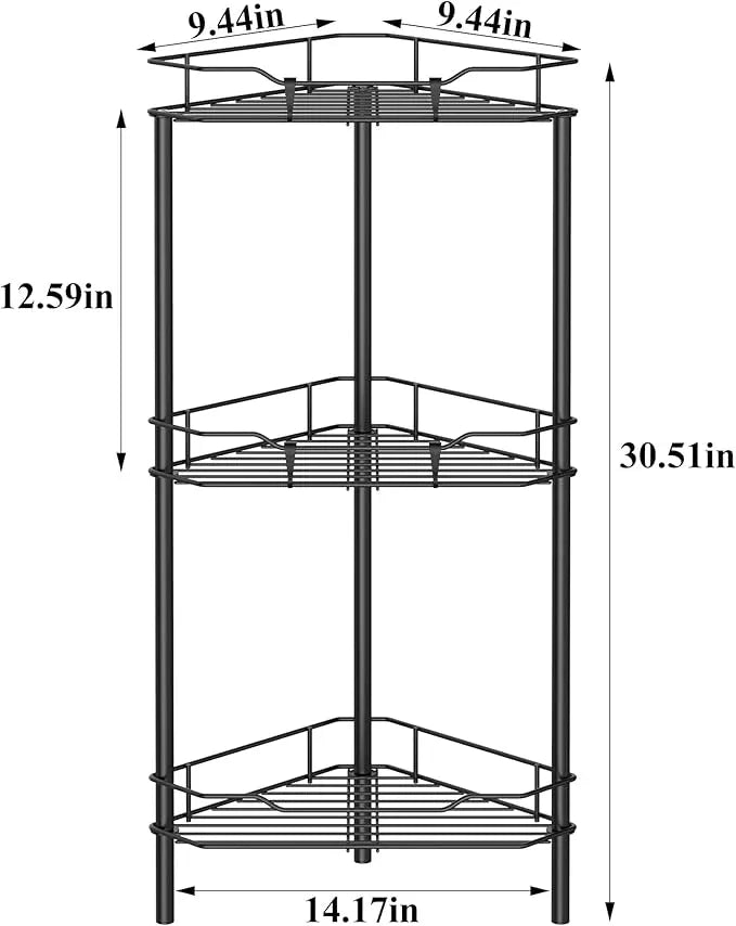 3 Tier Floor Standing Corner Shower Caddy Organizer Shelf with Hooks, Bathroom Shelves Stand Rack, Matt Black - ModernBath