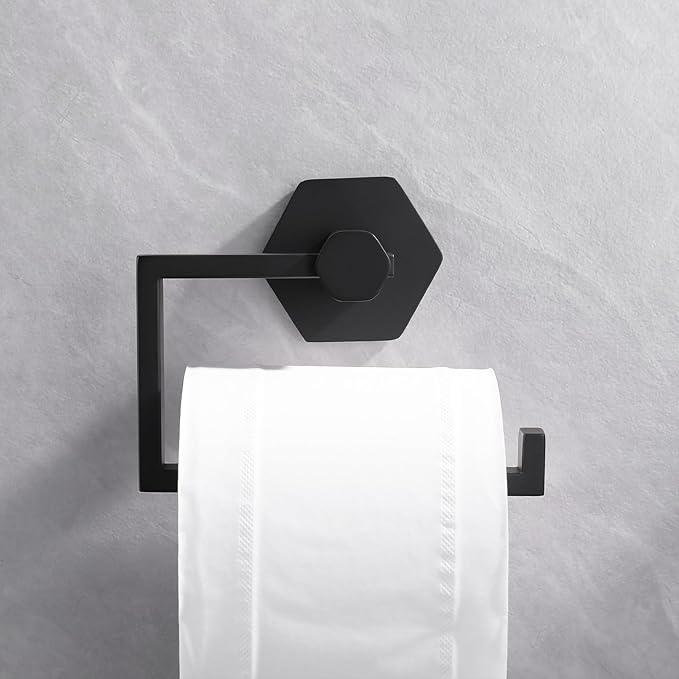 GERZWY Bathroom 2-Piece Accessory Set SUS 304 Stainless Steel Toilet Paper Holder Towel Ring Wall Mount, Matte Black - ModernBath